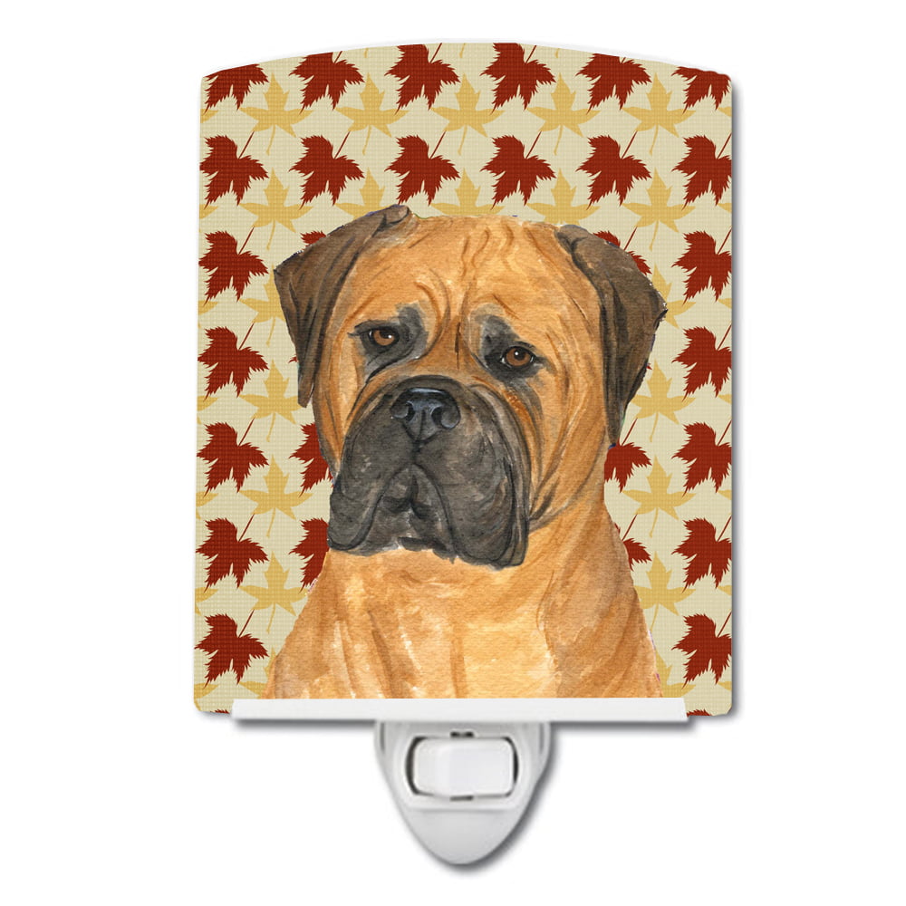Bullmastiff Fall Leaves Portrait Ceramic Night Light