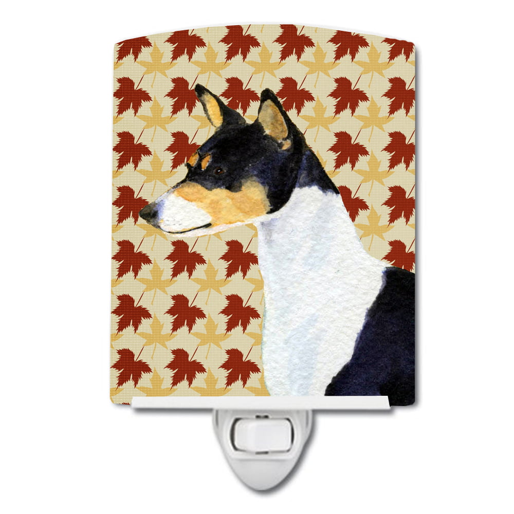 Basenji Fall Leaves Portrait Ceramic Night Light