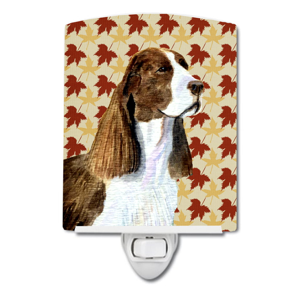 SS4343CNL Springer Spaniel Fall Leaves Portrait Ceramic Night Light
