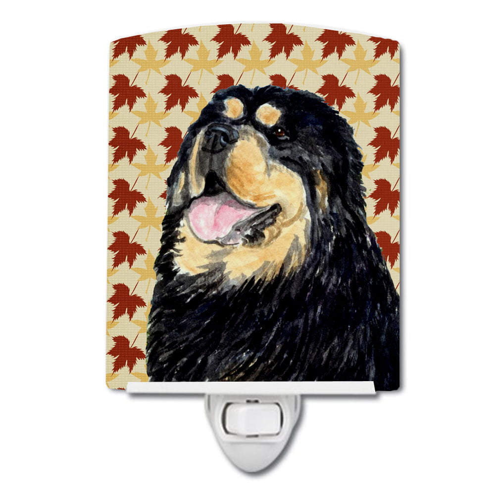 Tibetan Mastiff Fall Leaves Portrait Ceramic Night Light