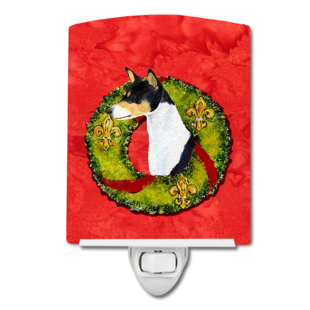 Basenji Cristmas Wreath Ceramic Night Light