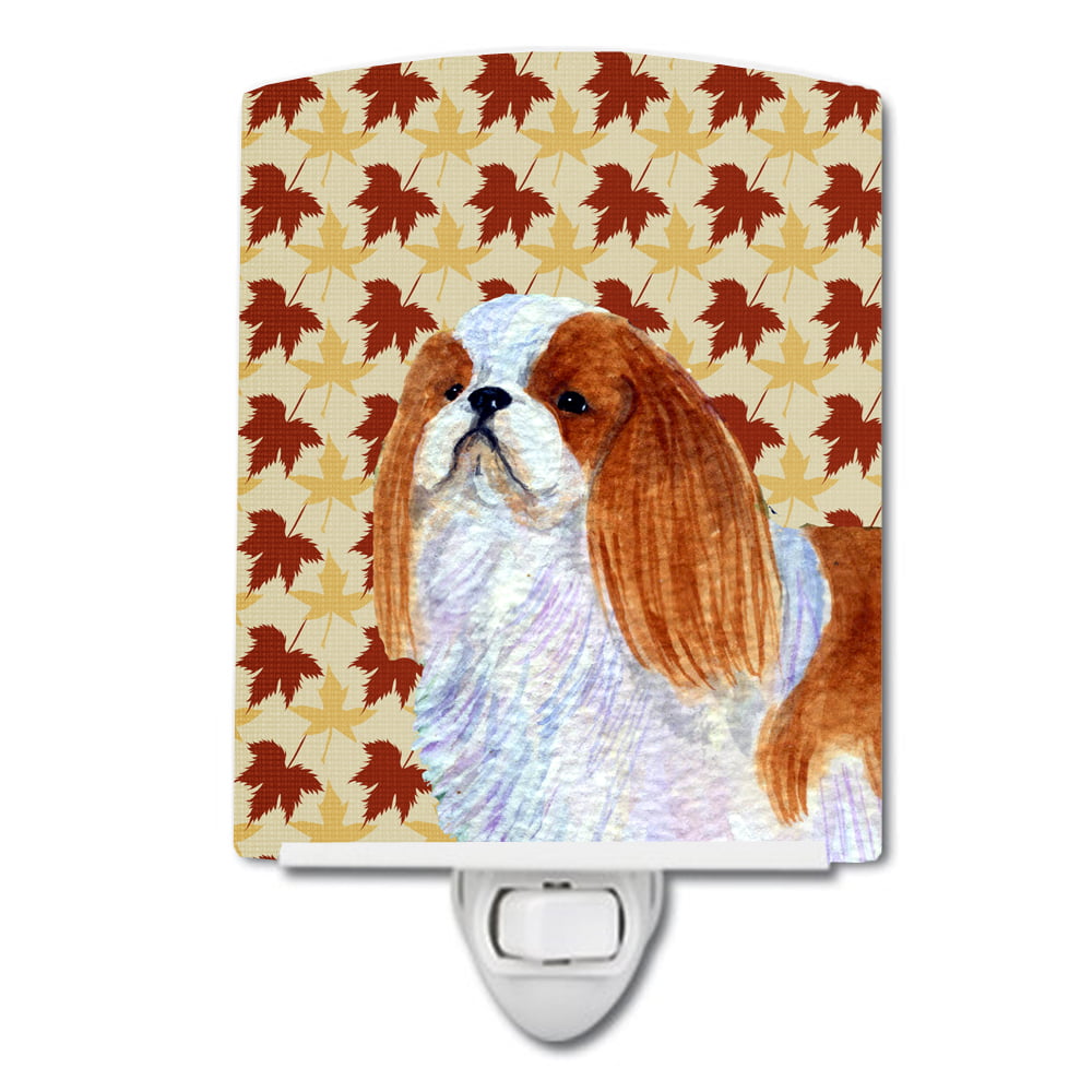 English Toy Spaniel Fall Leaves Portrait Ceramic Night Light