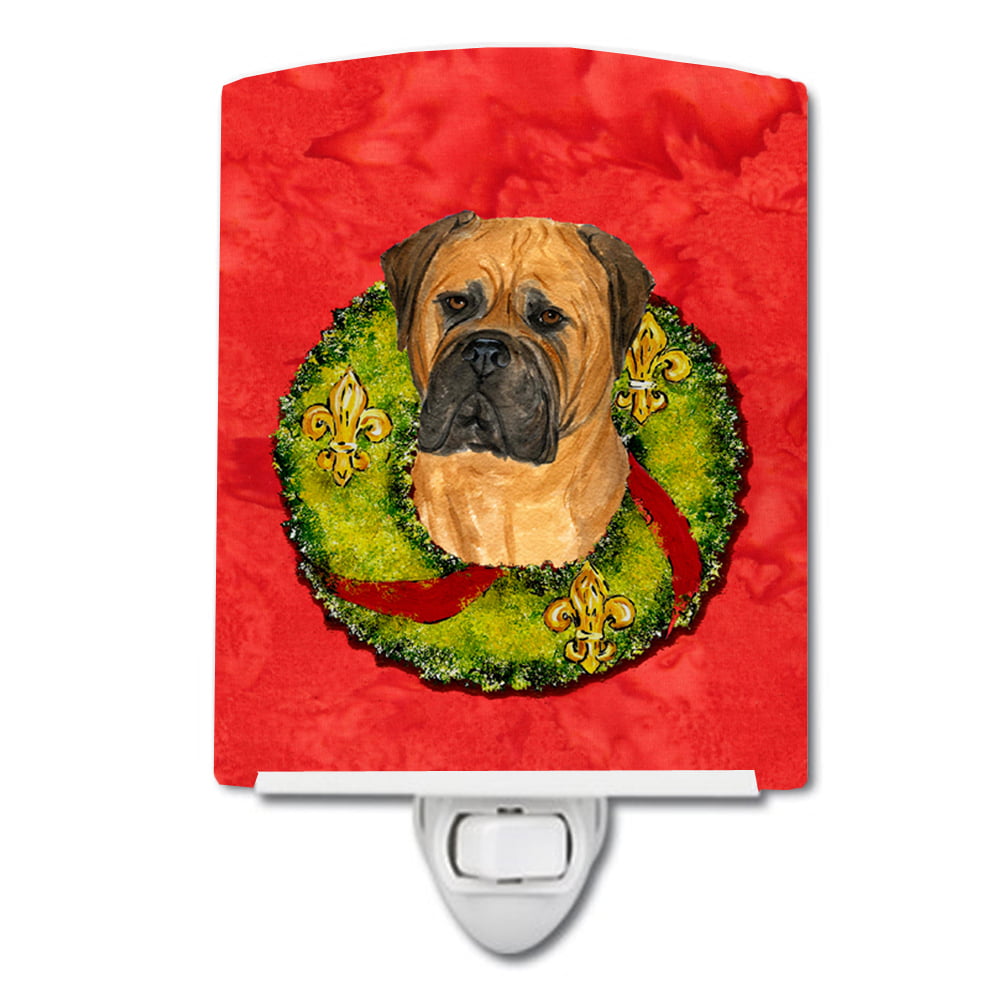 Bullmastiff Cristmas Wreath Ceramic Night Light