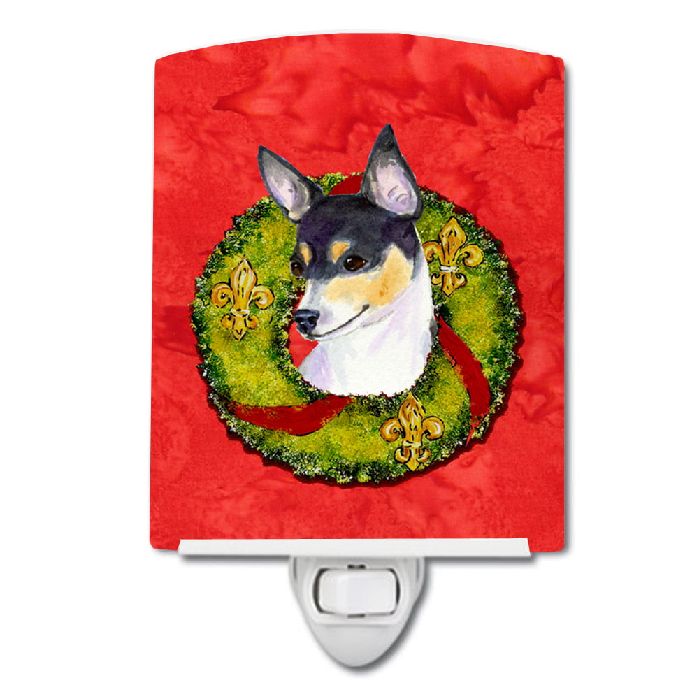 Fox Terrier Cristmas Wreath Ceramic Night Light