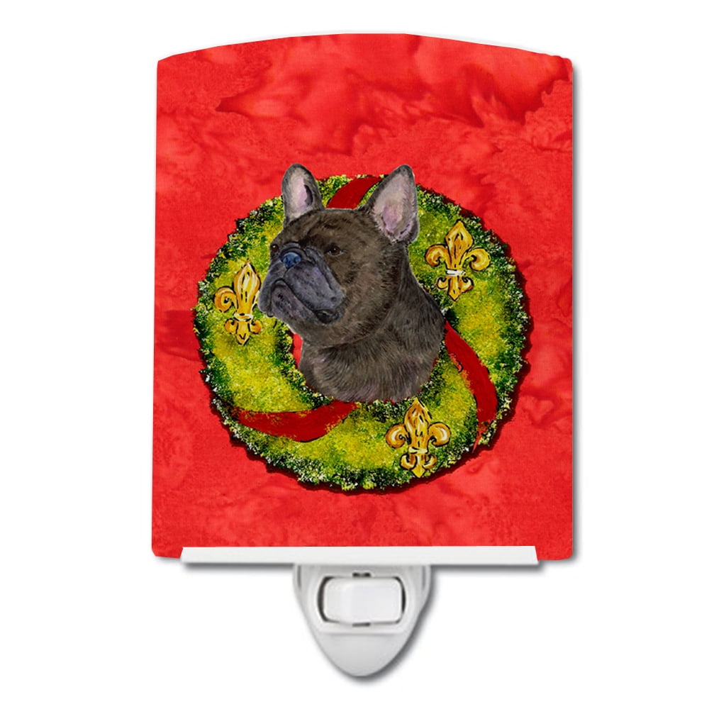 Brindle French Bulldog Cristmas Wreath Ceramic Night Light