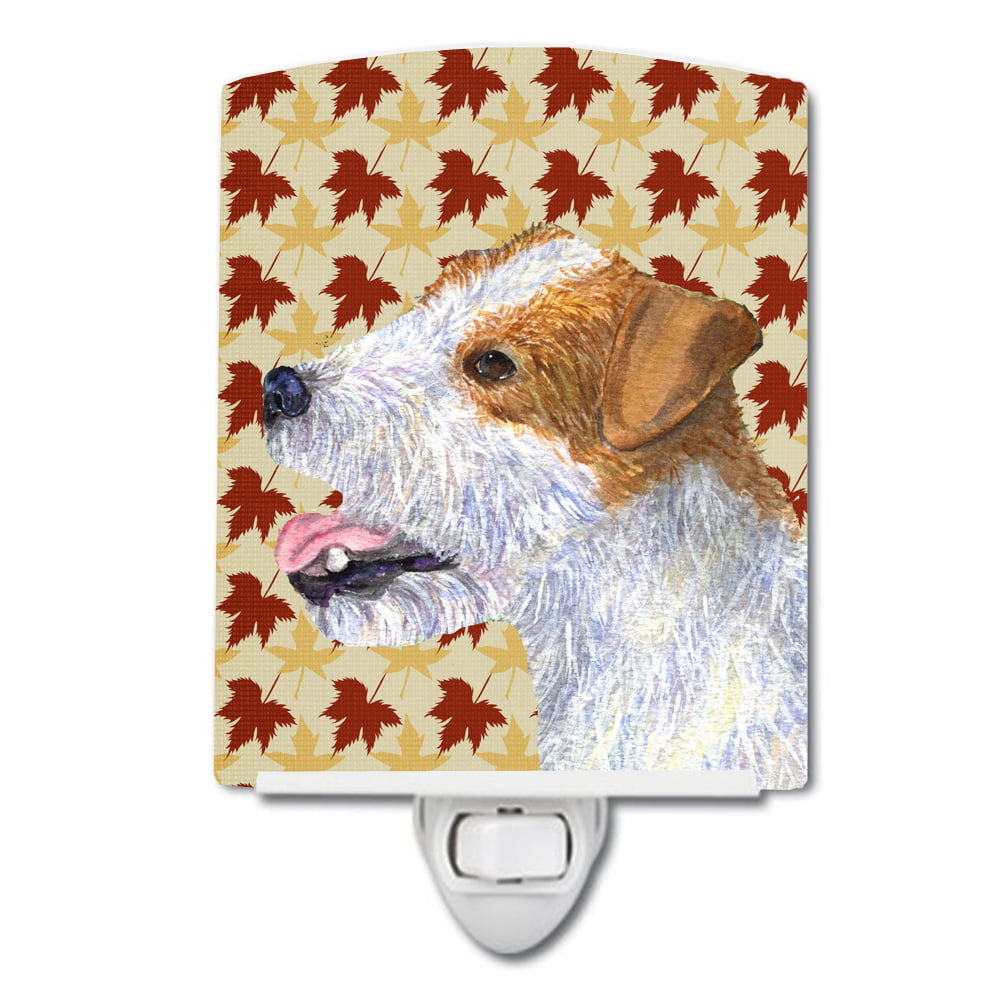 Jack Russell Terrier Fall Leaves Portrait Ceramic Night Light