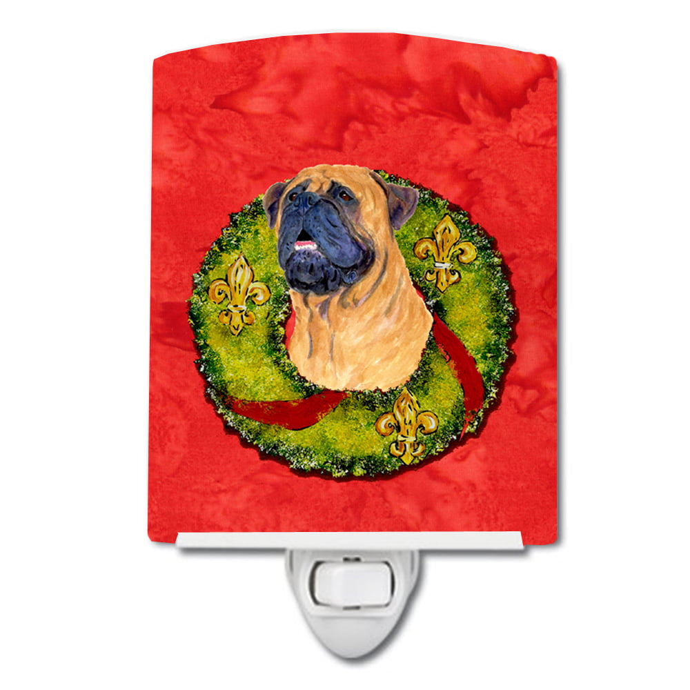 Bullmastiff Cristmas Wreath Ceramic Night Light