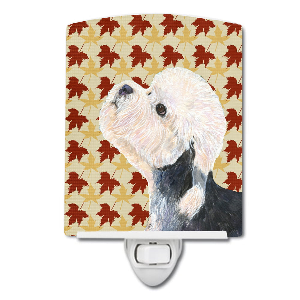Dandie Dinmont Terrier Fall Leaves Portrait Ceramic Night Light