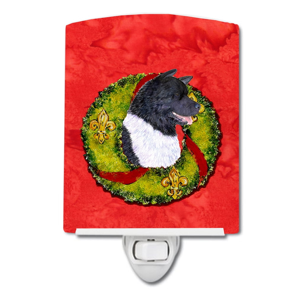 Akita Cristmas Wreath Ceramic Night Light