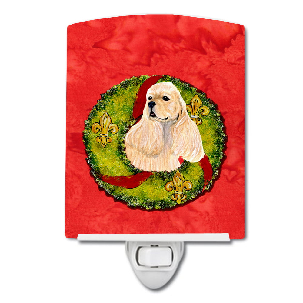 SS4209CNL Cocker Spaniel Cristmas Wreath Ceramic Night Light