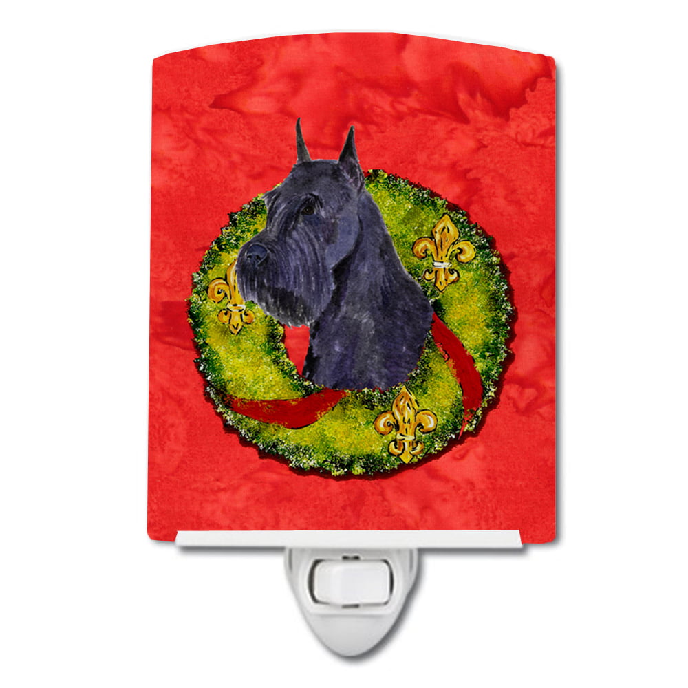 Schnauzer Cristmas Wreath Ceramic Night Light