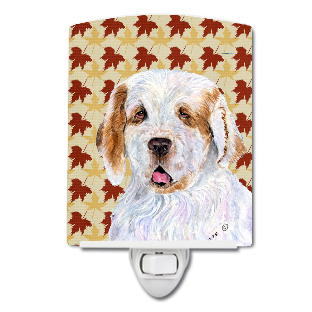 Clumber Spaniel Fall Leaves Portrait Ceramic Night Light