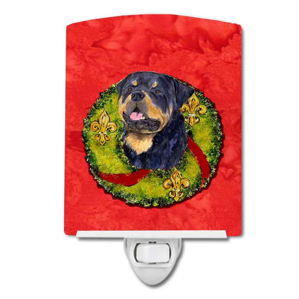 Rottweiler Cristmas Wreath Ceramic Night Light