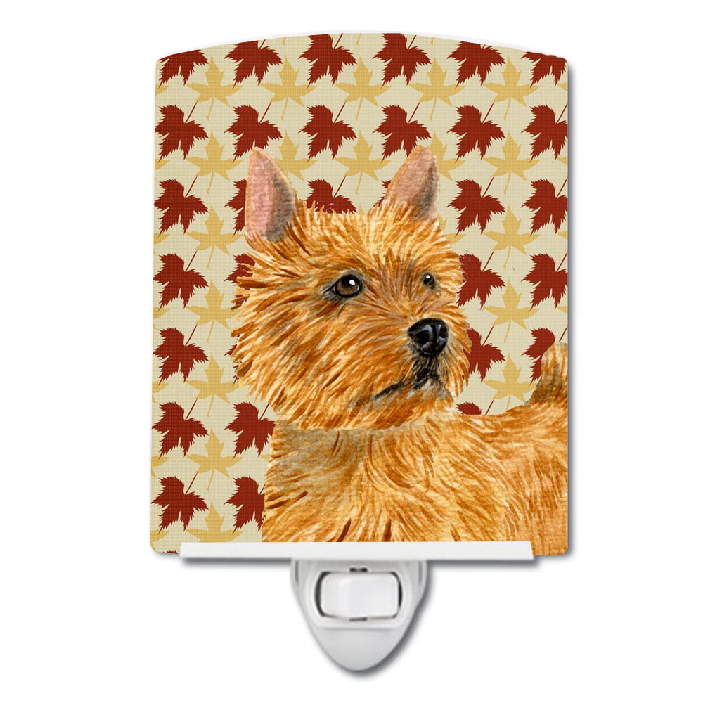 Norwich Terrier Fall Leaves Portrait Ceramic Night Light