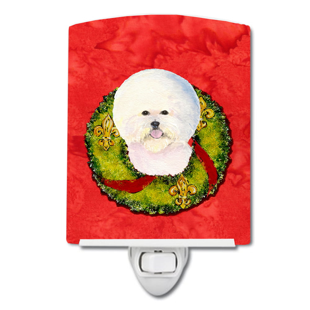 Bichon Frise Cristmas Wreath Ceramic Night Light