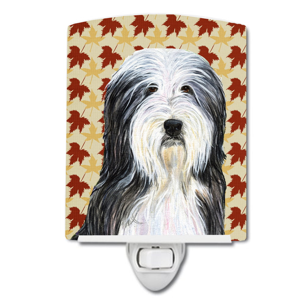 Bearded Collie Fall Leaves Portrait Ceramic Night Light