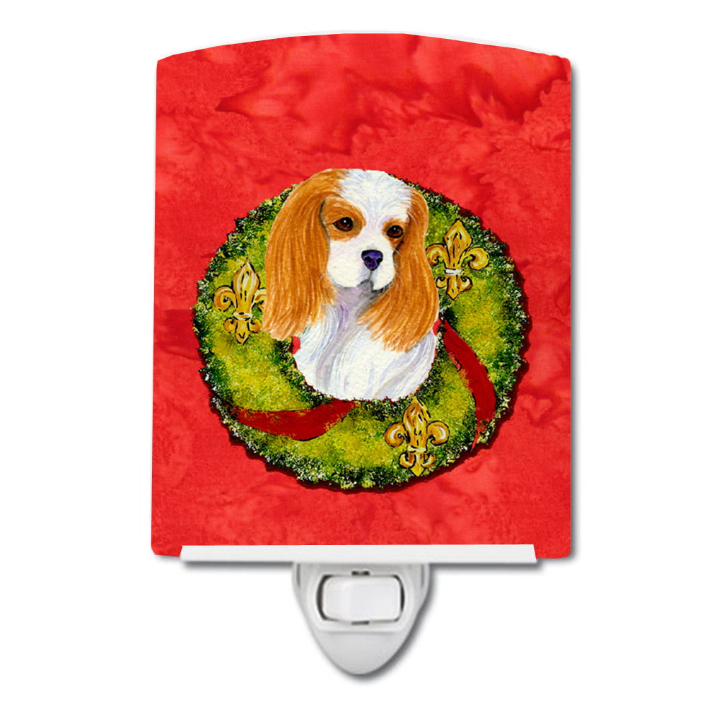 Cavalier Spaniel Cristmas Wreath Ceramic Night Light