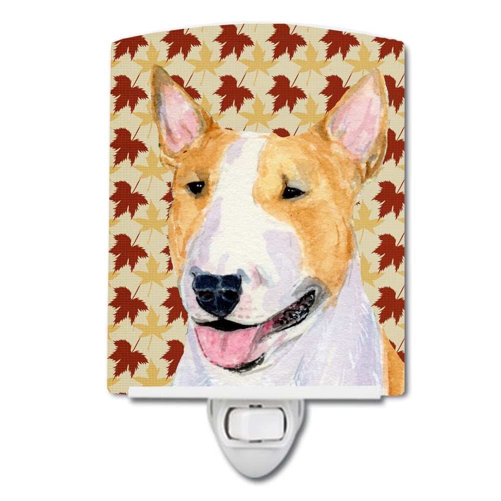 Bull Terrier Fall Leaves Portrait Ceramic Night Light