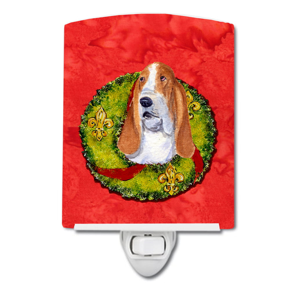 Basset Hound Cristmas Wreath Ceramic Night Light