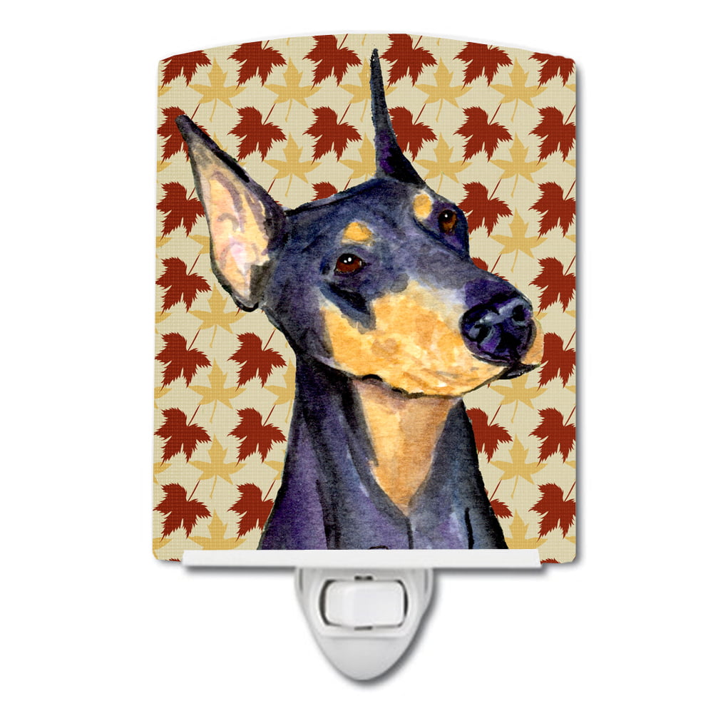 Doberman Fall Leaves Portrait Ceramic Night Light