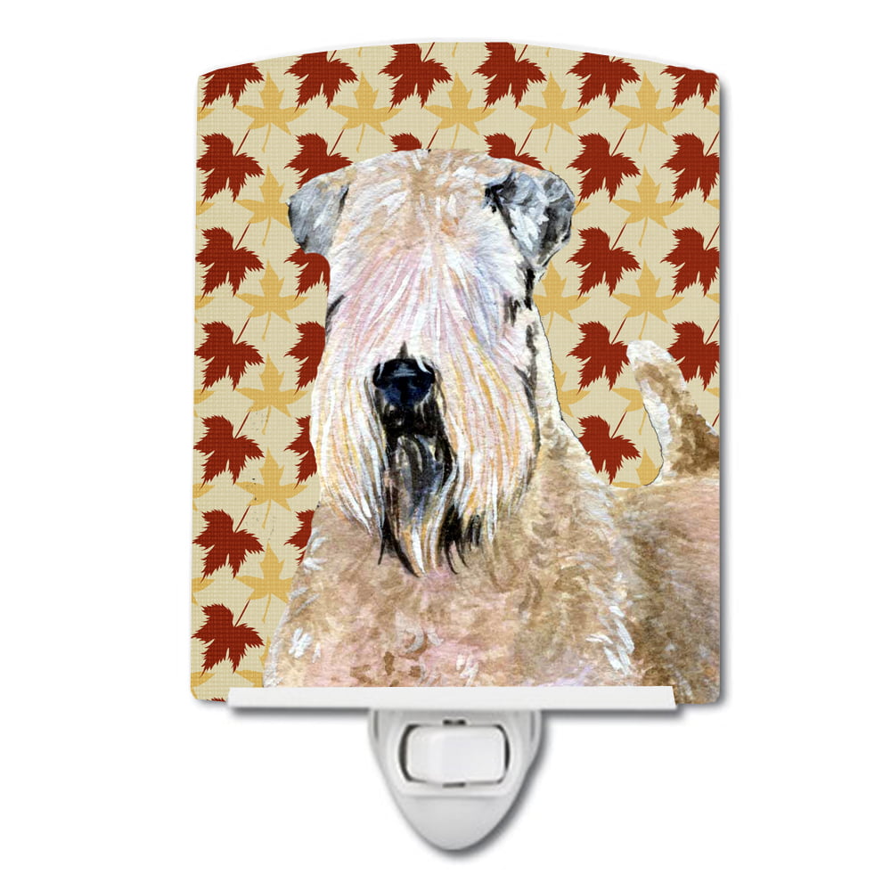 Wheaten Terrier Soft Coated Fall Leaves Portrait Ceramic Night Light