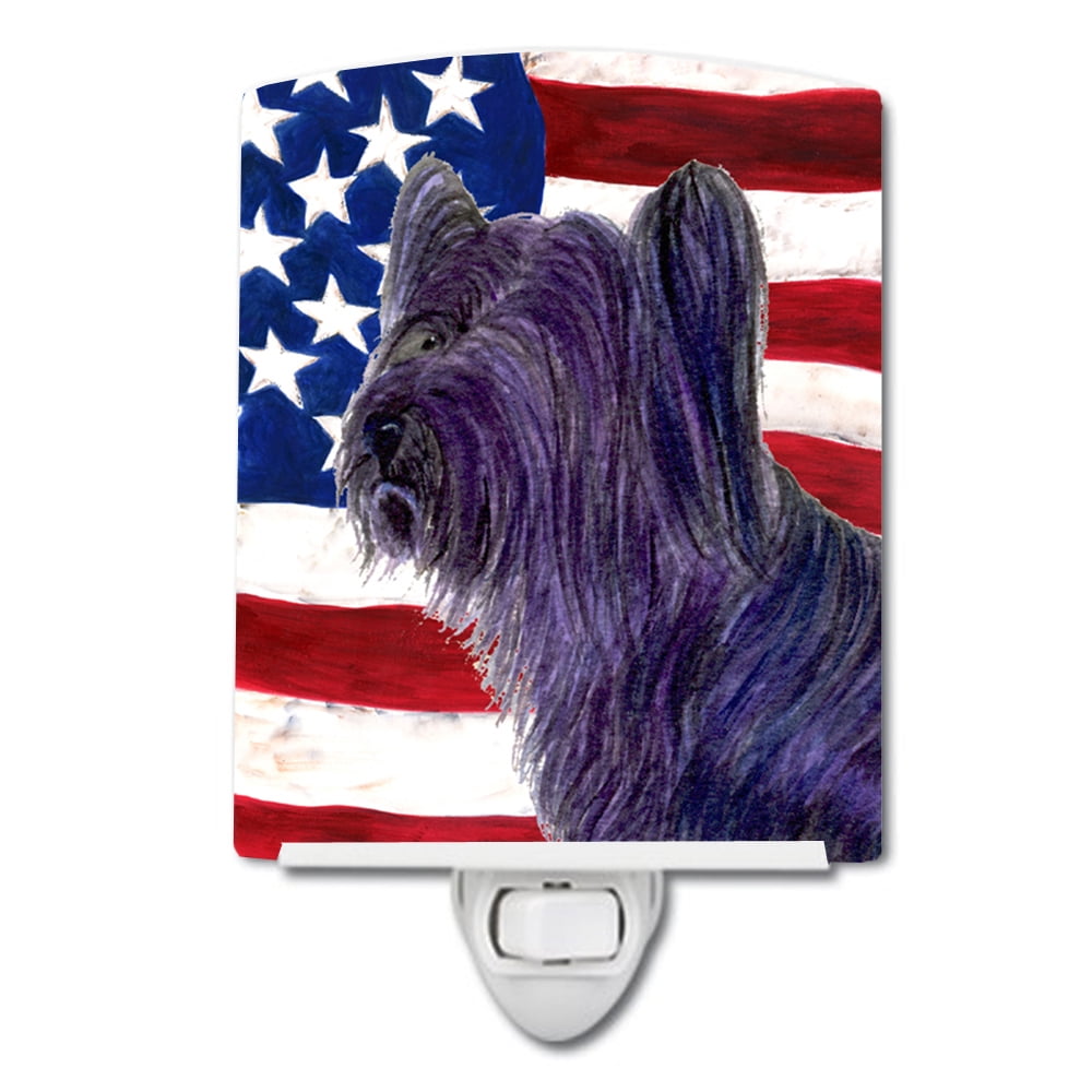 USA American Flag with Skye Terrier Ceramic Night Light