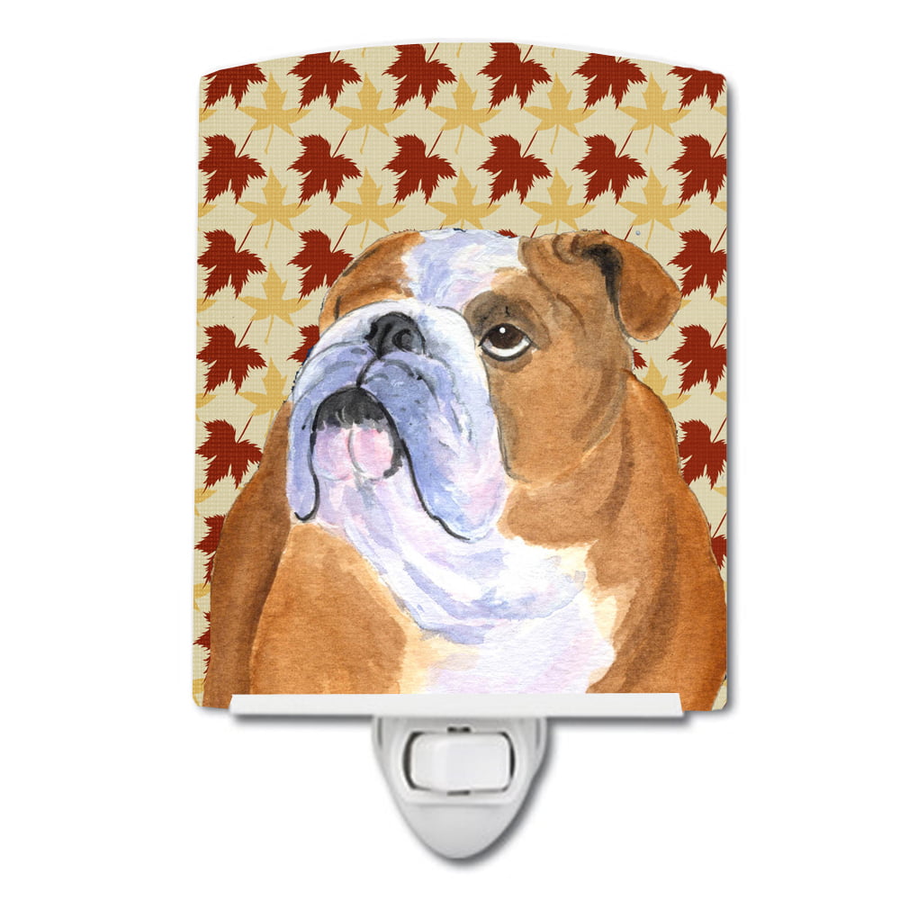 Bulldog English Fall Leaves Portrait Ceramic Night Light