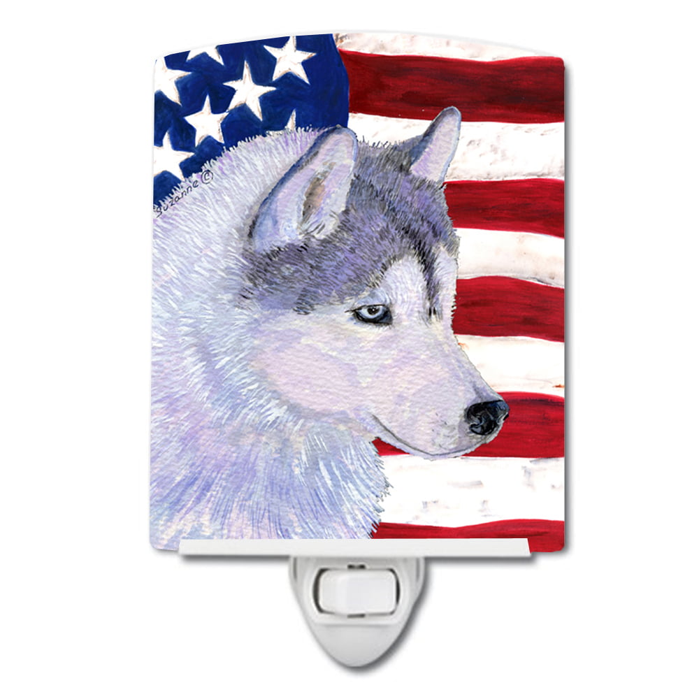 USA American Flag with Siberian Husky Ceramic Night Light
