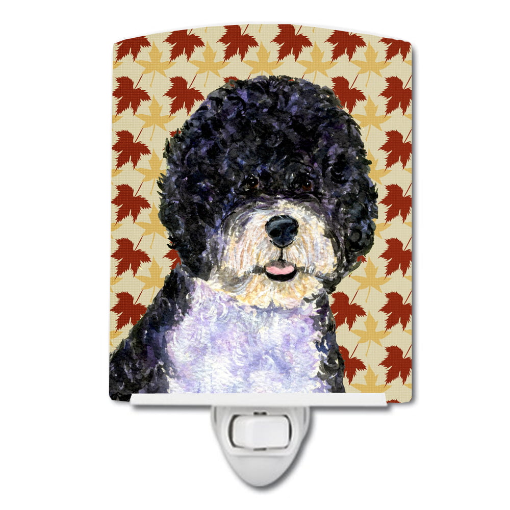 Portuguese Water Dog Fall Leaves Portrait Ceramic Night Light