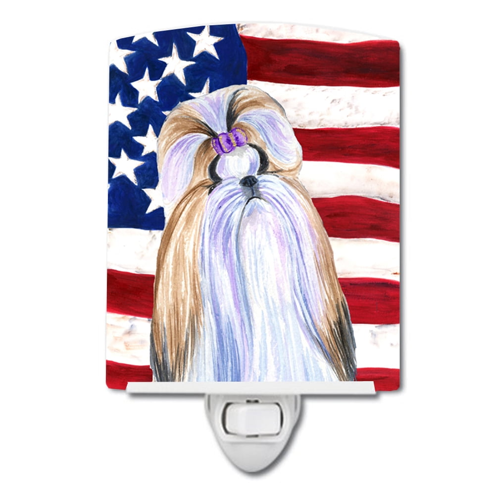 USA American Flag with Shih Tzu Ceramic Night Light