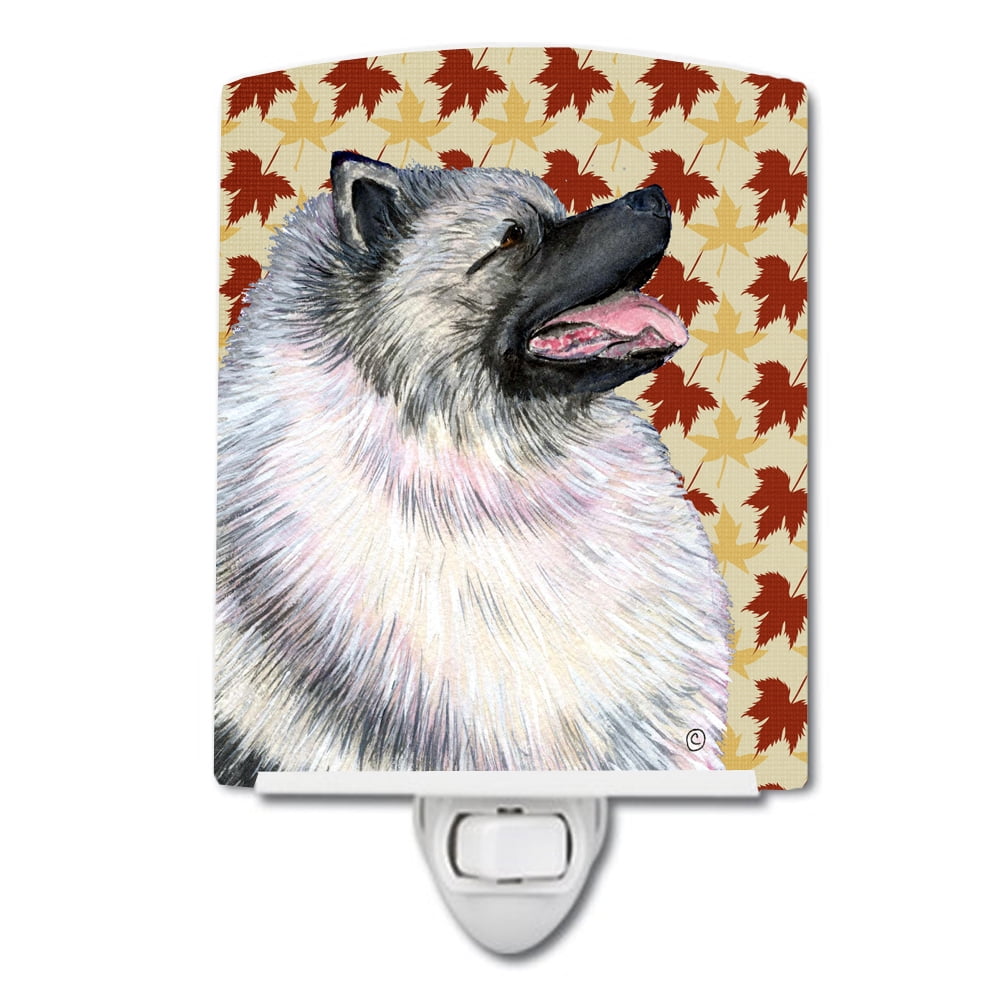 Keeshond Fall Leaves Portrait Ceramic Night Light