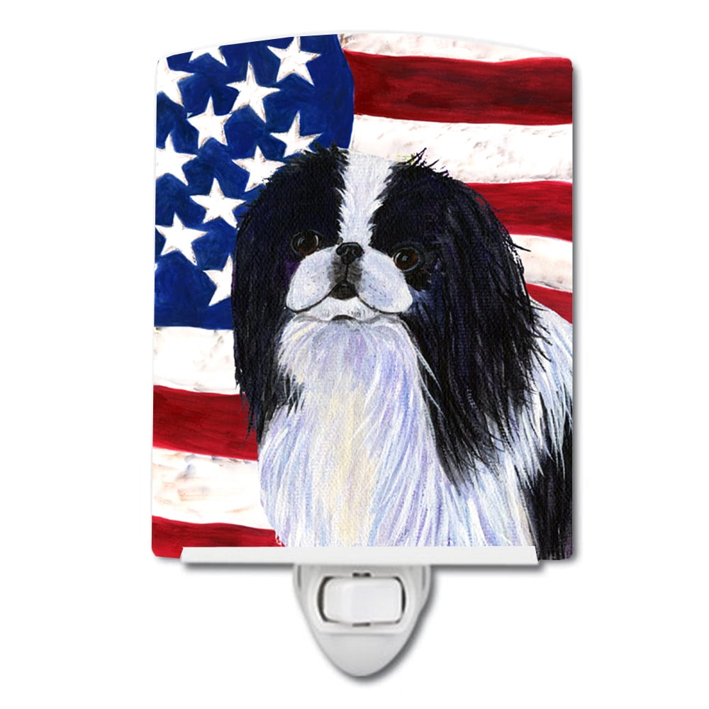 USA American Flag with Japanese Chin Ceramic Night Light