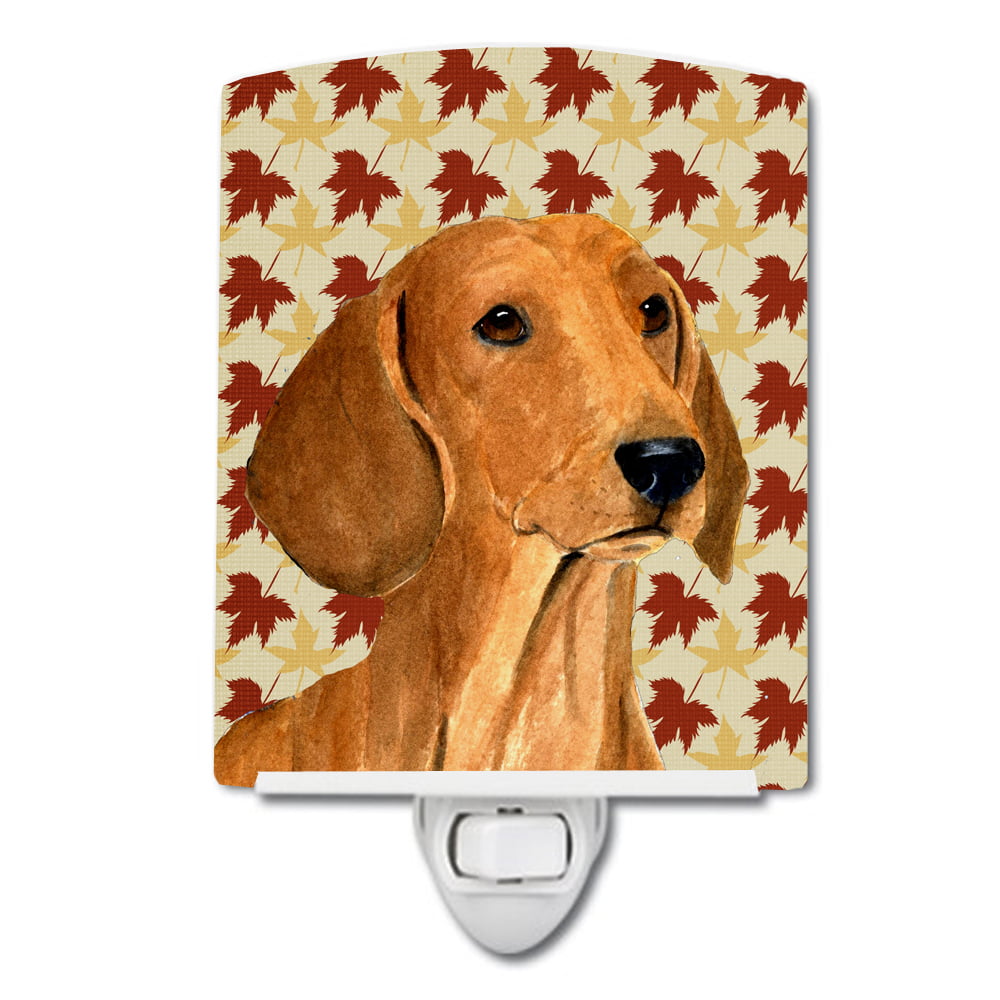 Dachshund Fall Leaves Portrait Ceramic Night Light