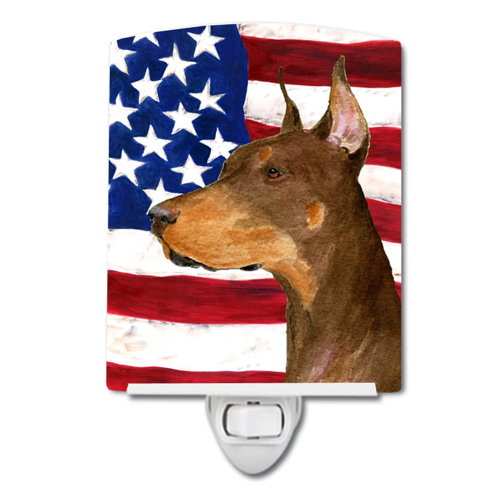USA American Flag with Doberman Ceramic Night Light