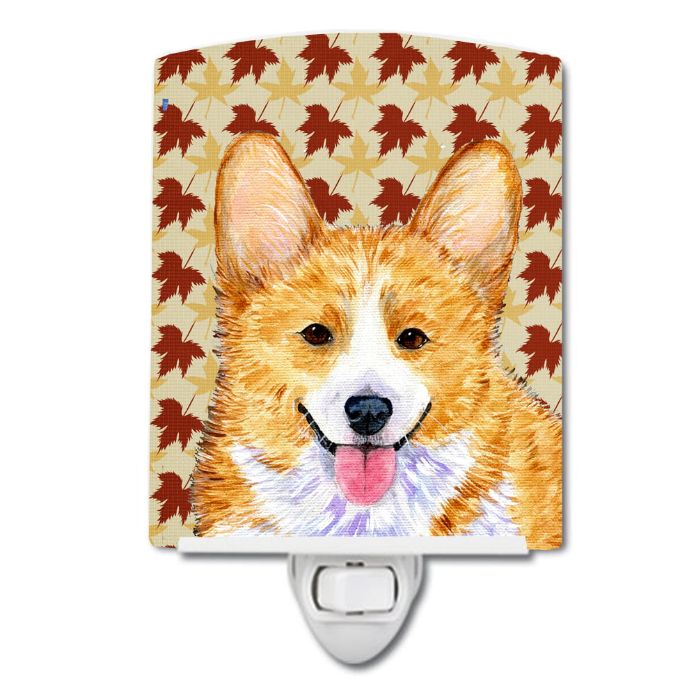 Corgi Fall Leaves Portrait Ceramic Night Light
