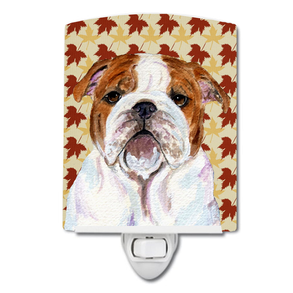 Bulldog English Fall Leaves Portrait Ceramic Night Light