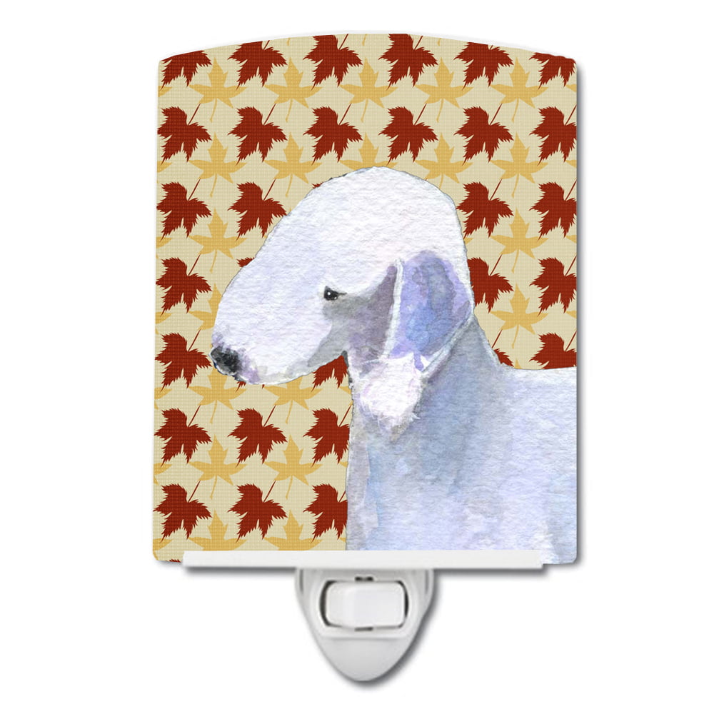 Bedlington Terrier Fall Leaves Portrait Ceramic Night Light