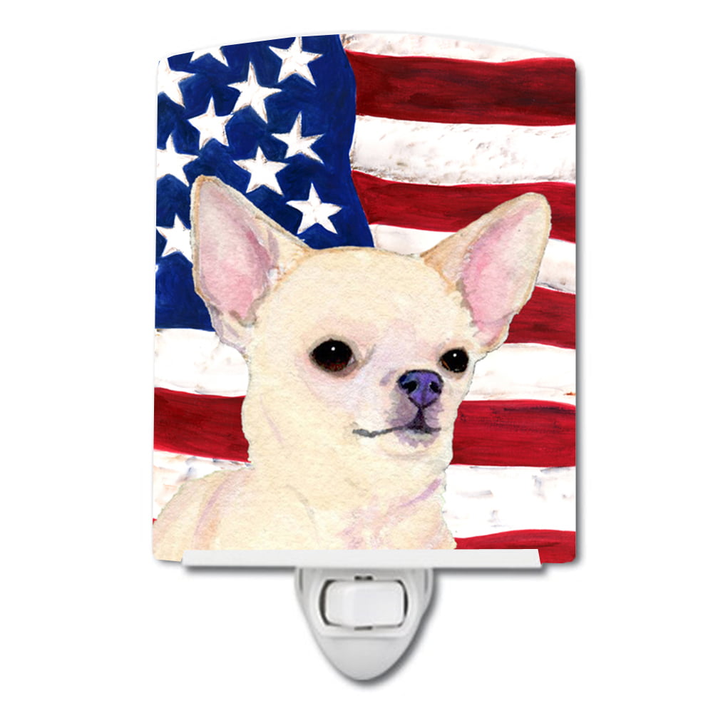 USA American Flag with Chihuahua Ceramic Night Light