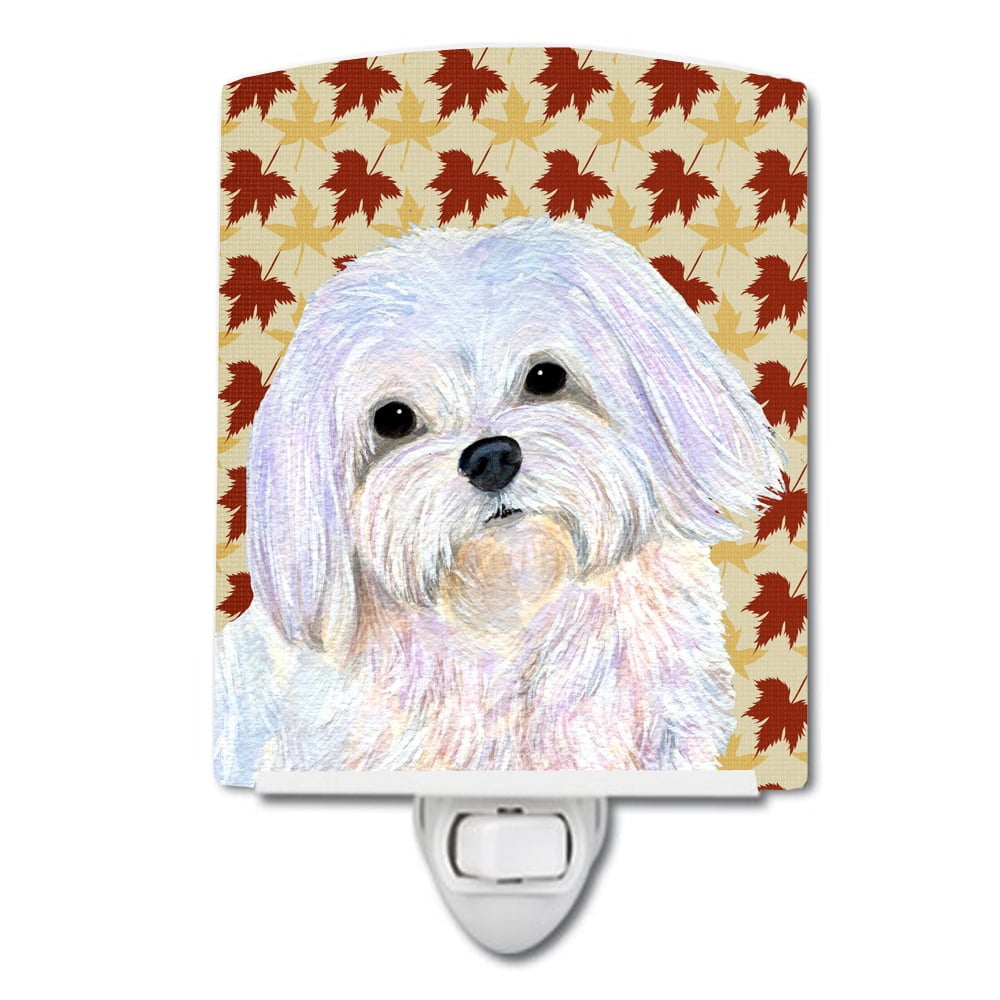 Maltese Fall Leaves Portrait Ceramic Night Light