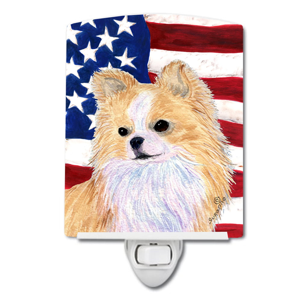 USA American Flag with Chihuahua Ceramic Night Light