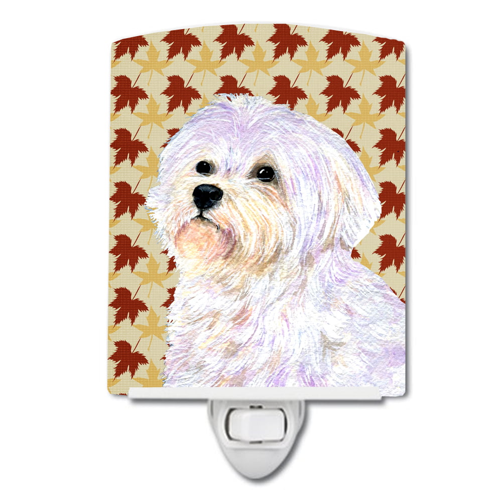Maltese Fall Leaves Portrait Ceramic Night Light