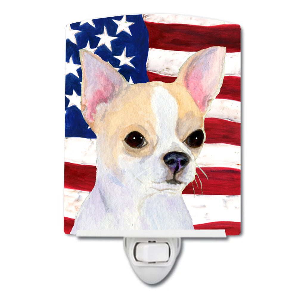 USA American Flag with Chihuahua Ceramic Night Light