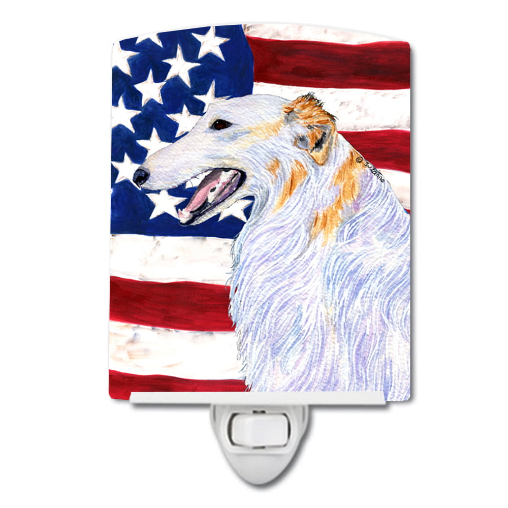 USA American Flag with Borzoi Ceramic Night Light
