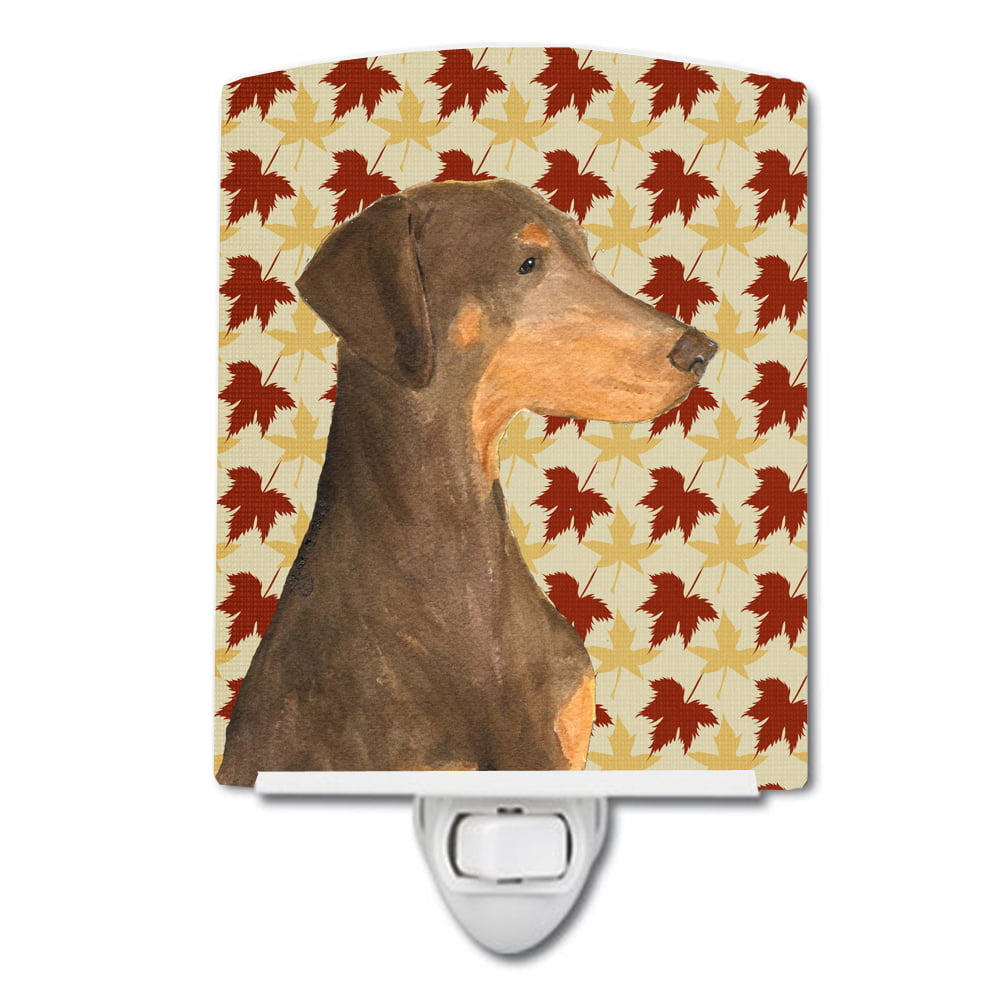 Doberman Fall Leaves Portrait Ceramic Night Light