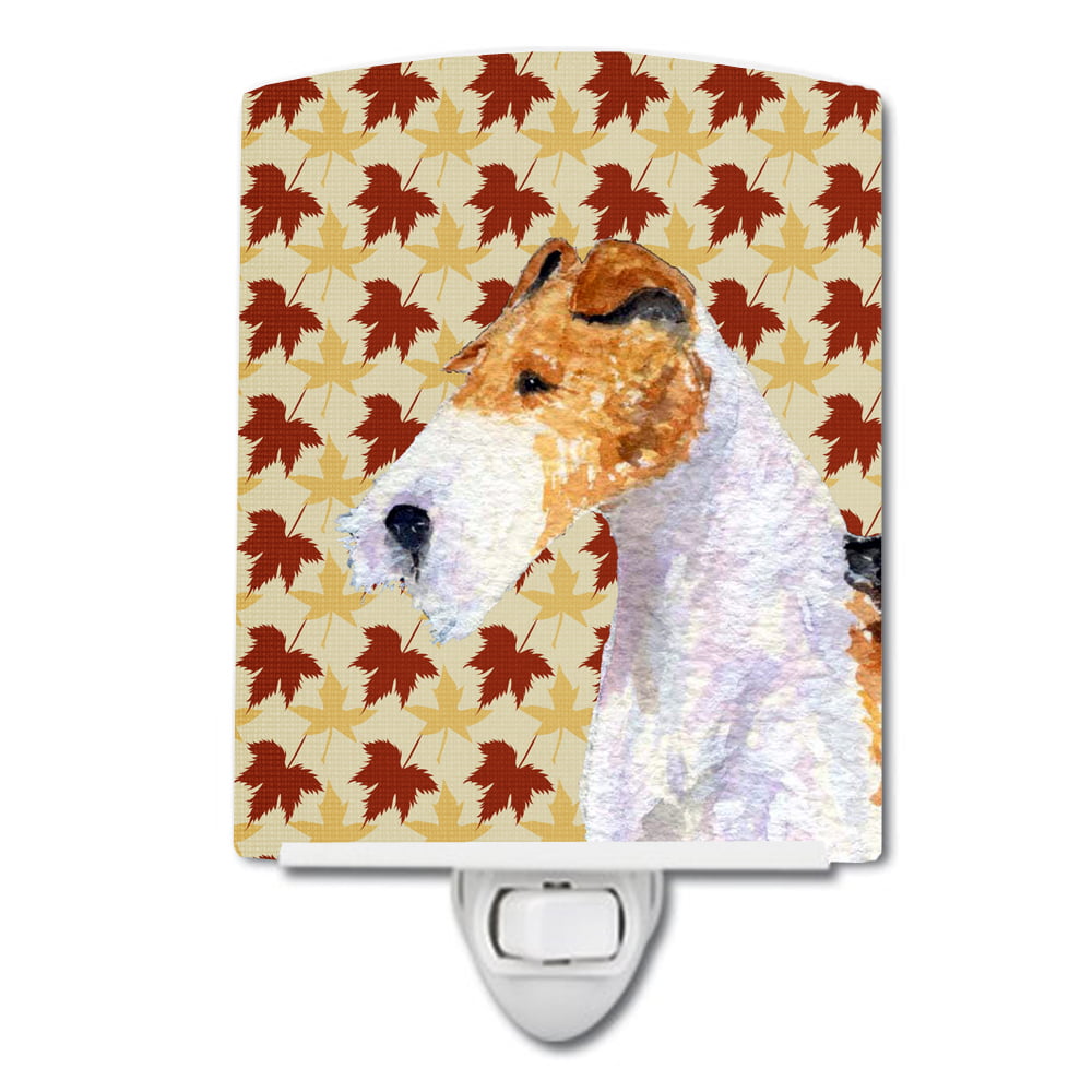 Fox Terrier Fall Leaves Portrait Ceramic Night Light
