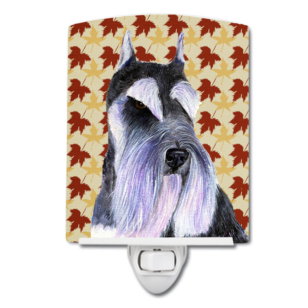 Schnauzer Fall Leaves Portrait Ceramic Night Light