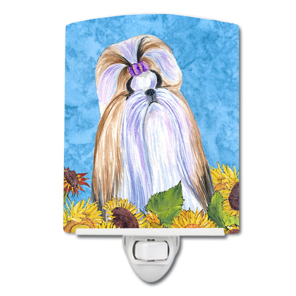 Shih Tzu in Summer Flowers Ceramic Night Light
