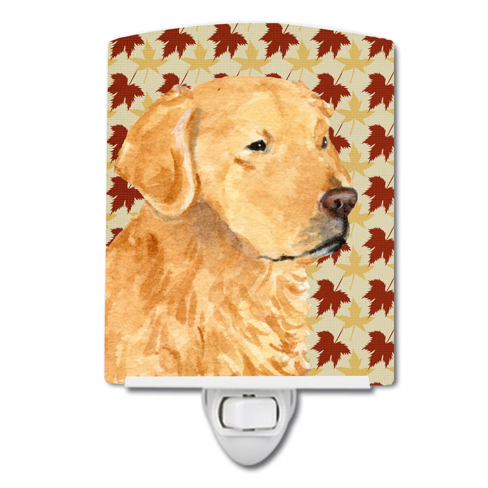Golden Retriever Fall Leaves Portrait Ceramic Night Light