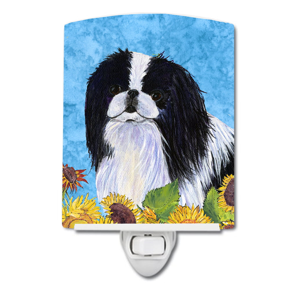 Japanese Chin in Summer Flowers Ceramic Night Light