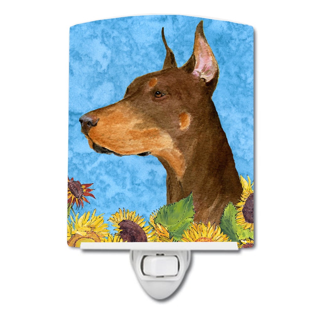 Doberman in Summer Flowers Ceramic Night Light